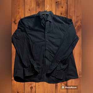 Mens 7 Diamonds Long Sleeve Black Button Down Shirt Size M
